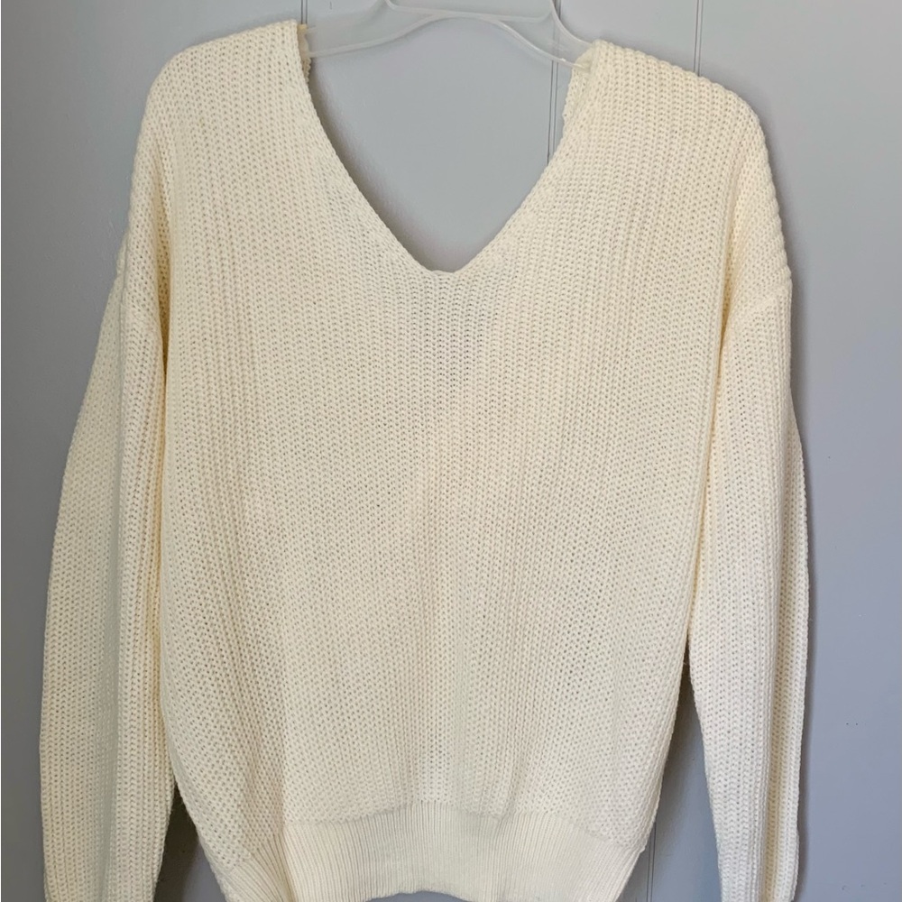 Fashion Nova Ivory V-Neck Knit Sweater